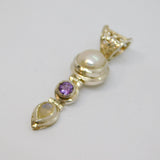 Sterling Silver Pearl, Amethyst & Moonstone Hinged Drop Pendant Modern c2000s