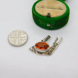 Sterling Silver Cabochon Amber Snail Charm Pendant Vintage c1970
