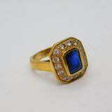 Gold On Sterling Silver Blue & White Paste Dress Ring Vintage c1970 Size M 1/2