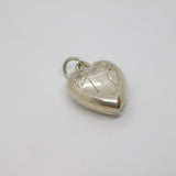 Sterling Silver Patterned Puffy Heart Charm Pendant Vintage c1970