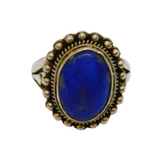 Sterling Silver Cabochon Lapis Lazuli Patterned Dress Ring Vintage c1970 Size M