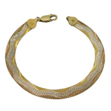 Italian Sterling Silver Three-Tone Gilded Herringbone Bracelet Vintage c1970