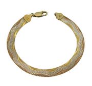 Italian Sterling Silver Three-Tone Gilded Herringbone Bracelet Vintage c1970