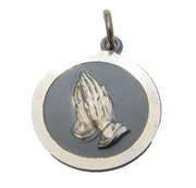 Sterling Silver Praying Hands Charm Pendant Vintage c1970s