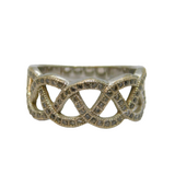 Sterling Silver White Topaz Swirly Pattern Dress Band Ring Vintage c1970 Size L