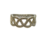 Sterling Silver White Topaz Swirly Pattern Dress Band Ring Vintage c1970 Size L