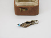 Sterling Silver Turquoise Set Clog Shoe Charm Pendant Vintage c1970