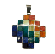 Taxco Mexican Sterling Silver Colourful Hardstone Set Drop Pendant Vintage