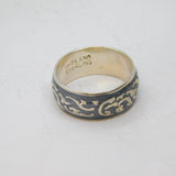 Sterling Silver Niello Black Enamel Patterned Band Ring Antique c1930 Size O