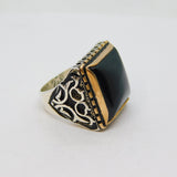 Sterling Silver Gold Front Black Onyx Gothic Style Ring Vintage c1970 Size P