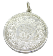 King George V Indian Colonial Sterling Silver Rupee Coin Pendant Antique 1919