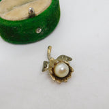 Sterling Silver Gilt Pearl Set Floral Drop Charm Pendant Vintage c1970