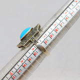 Sterling Silver Synthetic Turquoise & Marcasite Dress Ring Modern c1990 Size P