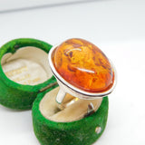Sterling Silver & Cabochon Baltic Amber Statement Ring Vintage c1980