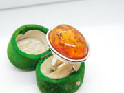 Sterling Silver & Cabochon Baltic Amber Statement Ring Vintage c1980