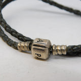 PANDORA Sterling Silver Woven Leather Bracelet Vintage c2010