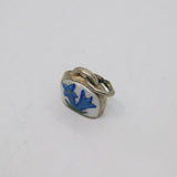 Sterling Silver Blue & White Enamel Floral Cow Bell Charm Pendant Vintage c1970