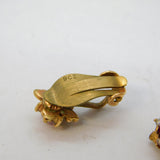9ct Yellow Gold, Ruby & Diamond Clip-On Floral Earrings Vintage c1970s