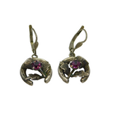 Pair of Sterling Silver Amethyst Thistle & Horseshoe Drop Earrings Vintage c1950
