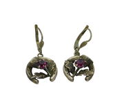 Pair of Sterling Silver Amethyst Thistle & Horseshoe Drop Earrings Vintage c1950