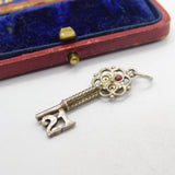 Sterling Silver 21st Birthday Key Charm Pendant Vintage c1970