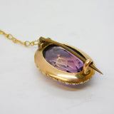 Victorian 9ct Gold, Faceted Amethyst & Seed Pearl Button Brooch Antique