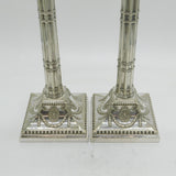 19th Century Large Pair of Silver Plated Column Candlesticks Antique Sheffield