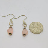 Pair of Sterling Silver Rose Quartz Beaded Hook Drop Earrings Vintage c1970