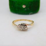 Victorian 18ct Yellow Gold & 0.2ct Diamond Crossover Ring Antique c1890