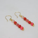 Pair of Sterling Silver Pink Glass Beads Hook Drop Earrings Contemporary c2010