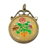 Sterling Silver Mounted Vitreous Enamel Sixpence Charm Pendant Vintage c1970s