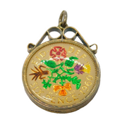 Sterling Silver Mounted Vitreous Enamel Sixpence Charm Pendant Vintage c1970s