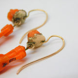 Georgian Boxed 14ct Gold, Carved Coral Flower & Urn Drop Earrings Antique