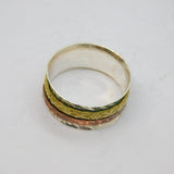 Sterling Silver Brass & Copper Spinning Bands Ring Vintage c2000 Size T 1/2