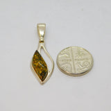 Sterling Silver Baltic Amber Curvy Ellipse Contemporary Pendant Modern c1990s