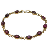 Sterling Silver 10 Cabochon Garnet Linked Studio Bracelet Vintage c1970