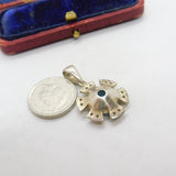 Sterling Silver Topaz & Paste Floral Drop Charm Pendant Vintage c1970