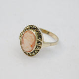 Sterling Silver Carved Cameo Marcasite Deco Dress Ring Antique c1930 Size M 1/2