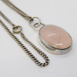 Sterling Silver Large Rose Quartz Drop Pendant Necklace Vintage c1970s