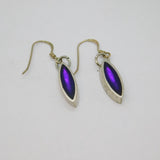 Pair of Sterling Silver Purple Foiled Glass Studio Drop Earrings Vintage c1970