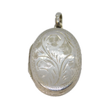 Sterling Silver Floral Design Oval Locket Charm Pendant Vintage c1970