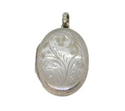 Sterling Silver Floral Design Oval Locket Charm Pendant Vintage c1970