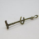 Sterling Silver Marcasite Hunting Whip & Horseshoe Deco Brooch Pin Antique c1920