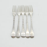 George II Set of Five Sterling Silver Three-Pronged Forks Antique 1738 London