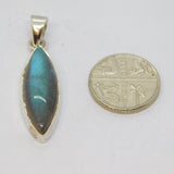 Sterling Silver Cabochon Labradorite Ellipse Studio Pendant Vintage c1990s