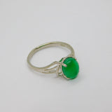 Sterling Silver Cabochon Green Agate Dress Ring Contemporary c1990 Size Q