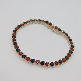 Sterling Silver Multi-Stone Sapphire & Garnet Hearts Bracelet Modern c2000s