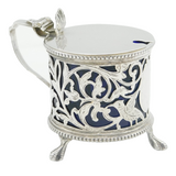 Victorian Sterling Silver Bird & Floral Pattern Mustard Pot Antique Birmingham
