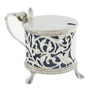 Victorian Sterling Silver Bird & Floral Pattern Mustard Pot Antique Birmingham