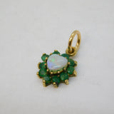 9ct Yellow Gold, Emerald & Heart-Cut Opal Drop Pendant Vintage c1970s